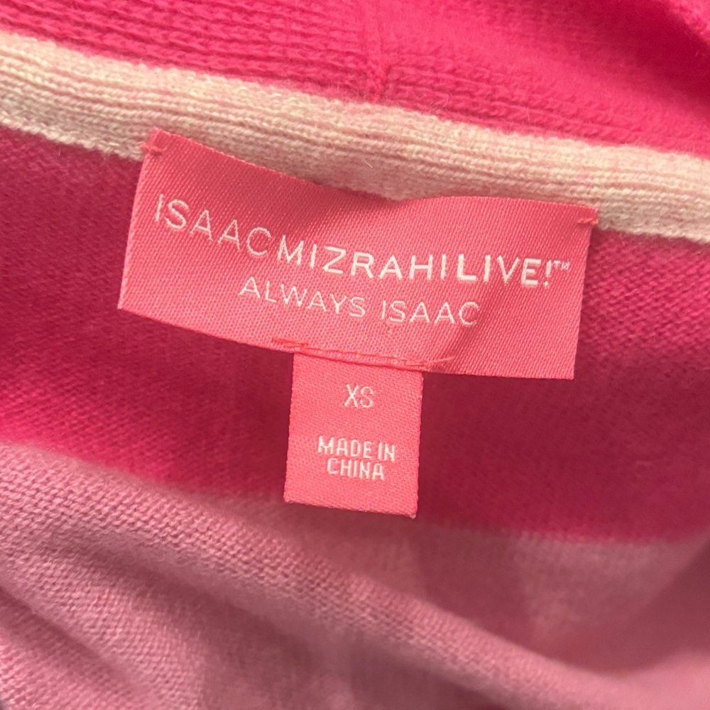 NWOT Isaac Mizrahi 100% Cashmere Pink Striped Duster Open Cardigan Sz XS - Picture 2 of 6